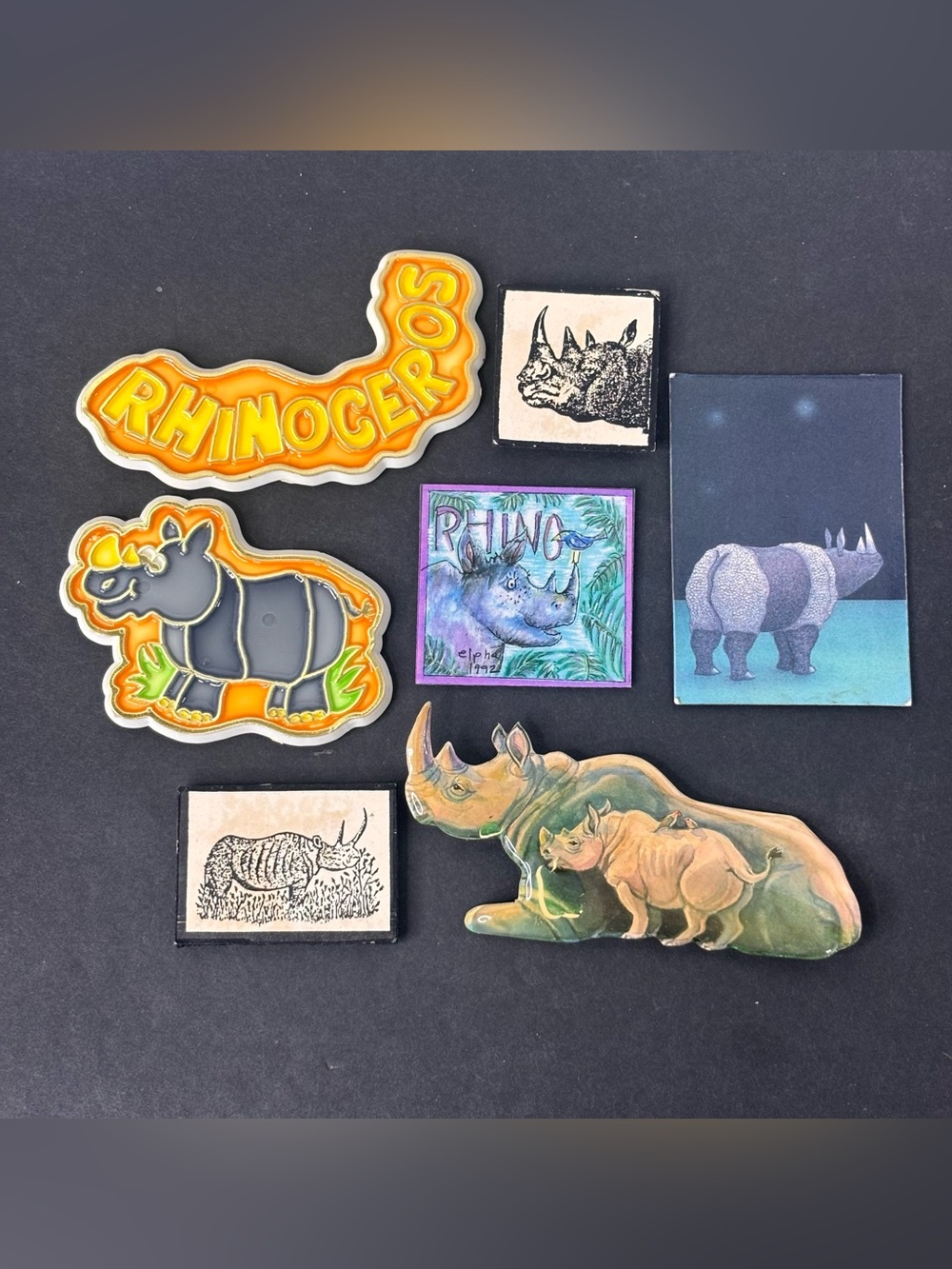 Vintage Lot of 7 Rhinoceros Refrigerator Magnets
